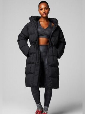 Fabletics Essential Long Puffer Coat - Black